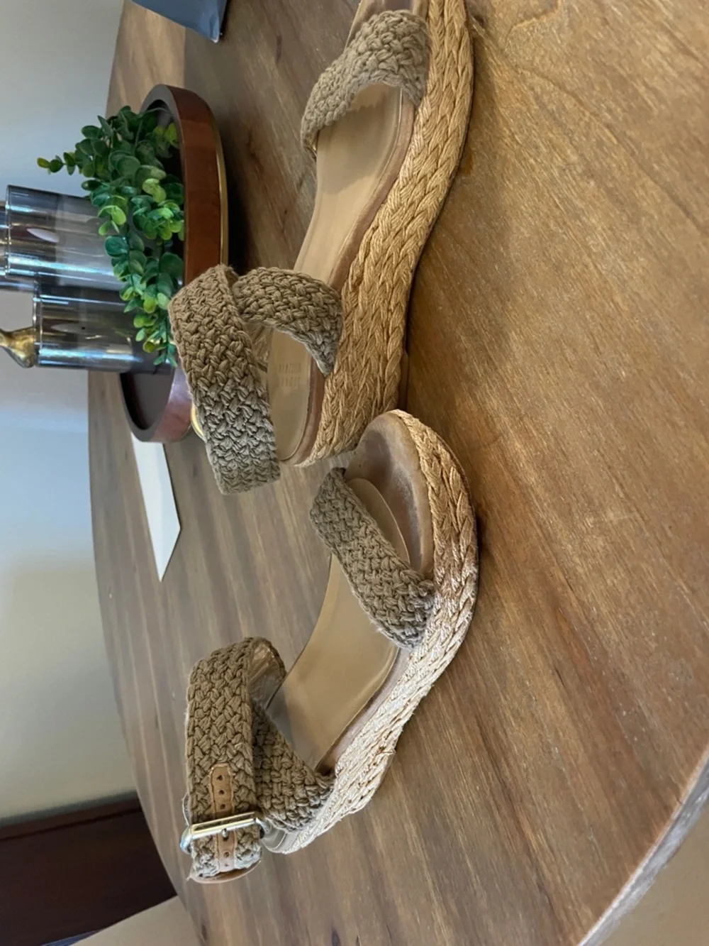 Stuart Weitzman Braided Ankle-Strap Wedge Sandals in Taupe - Picture 2 of 4